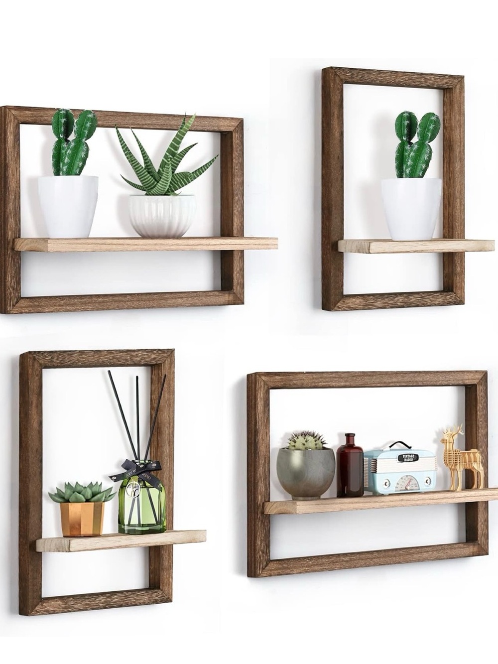 Wood Frame Floating Wall Shelves - Brown